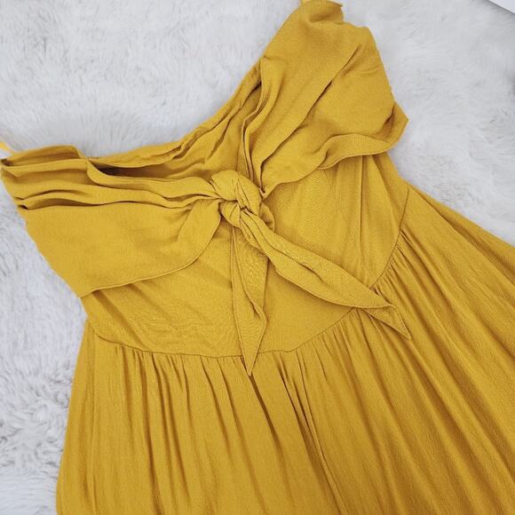 UO Candy Tie-Front Strapless Jumpsuit Cropped Wide Leg Mustard S 70s - Picture 13 of 14